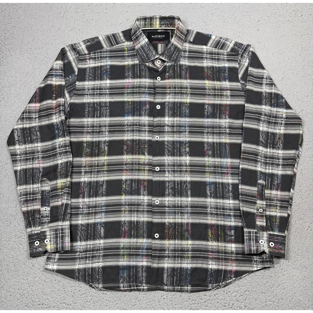 Maceoo Shirt Mens XL Multicolor Plaid Long Sleeve Button Up Dressy Cotton